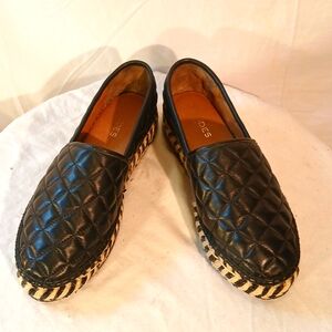 Stunning Like New J/Slides NYC Quilted Black Leather Espadrille.